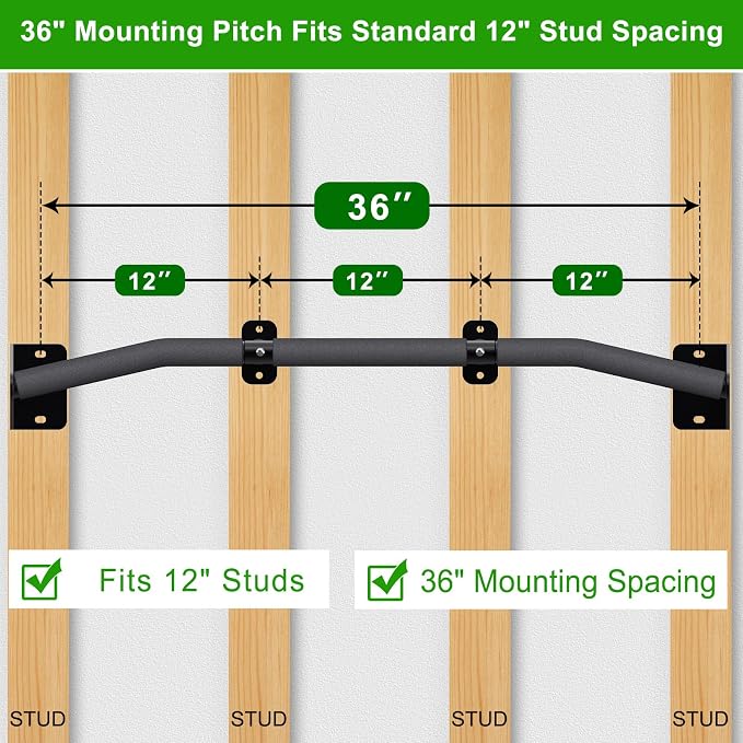 SELEWARE 32"/36" Wall Mount Pull Up Bar Joist Mount Chin Up Bar for Doorway | Heavy Duty Steel Construction Support 450 lb, w/Resistance Band Hooks, Fits 32"/36" Wall Studs for Home Gym Strength Training