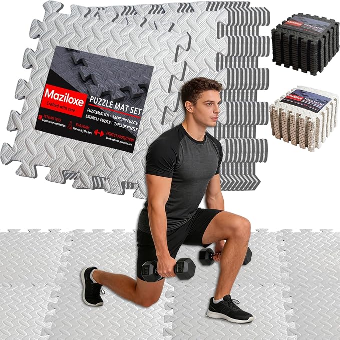 Gym Flooring for Home Gym, 18 PCS Anti-Slip Interlocking Foam Floor Tiles, 12.6"x12.6"x0.4" EVA Exercise Mats, Puzzle Floor Mat For Workout, Yoga, Kids Play Area, Treadmill, Garage