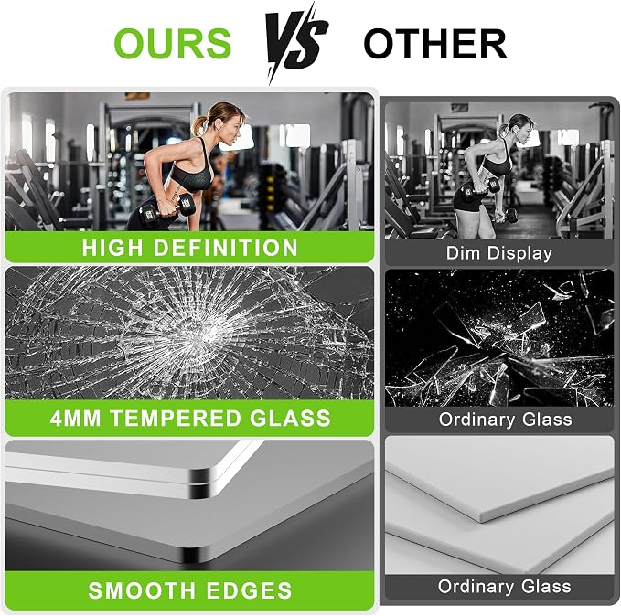 FICTOR Home Gym Mirror for Wall, 48"x28"x2 PCS Workout Mirrors for Home Gym | Shatterproof Tempered Glass, Frameless Full Length Body Mirror for Garage, Dance Studio, Yoga Room, Bedroom