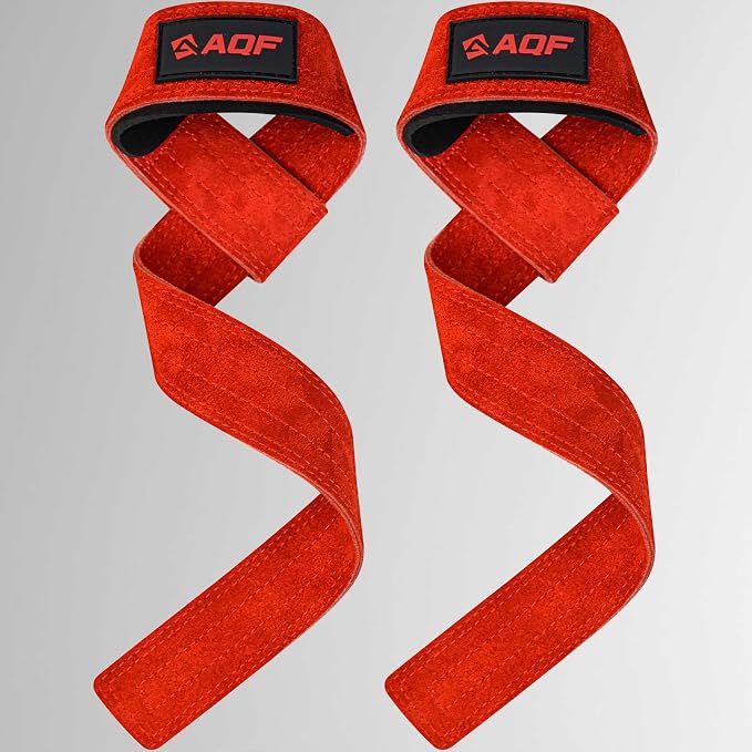 AQF Leather Weight Lifting Straps, Heavy Duty Wrist Strap for Powerlifting | Premium Suede Leather, Handcrafted Construction, Reinforced Dual Stitching, 3 mm thick & 66cm long, Sold as a Pair