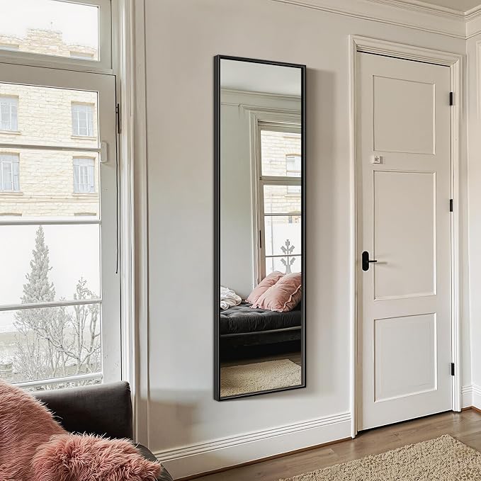 TRAHOME Full Length Floor Mirror 56"x15", Standing Mirror with Aluminum Frame, Large Body Mirror for Bedroom, Living Room and Bathroom, Black