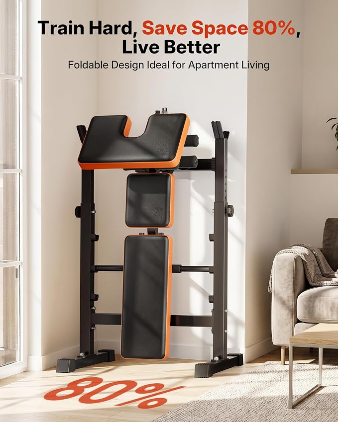 YOLEO 6 in 1 Weight Bench Set for Home Gym, Adjustable & Foldable Weight Bench, Workout Bench with Squat Rack for Bench Press Sit up Incline Flat Decline