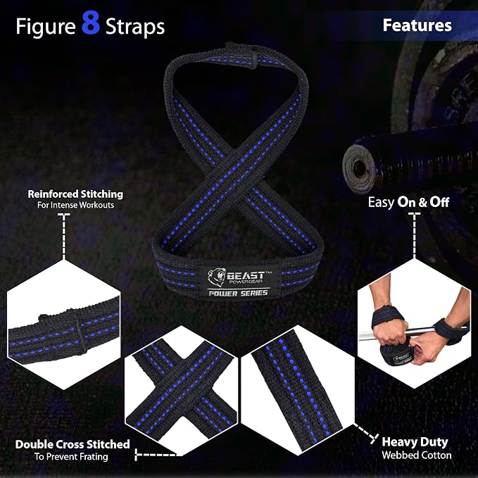Figure 8 Lifting Strap- Strongman 10-14" Deadlift Straps- True Grip Support & Heavy Duty Wrist Straps for Weightlifting Women Men- Hand Straps for Weight Lifting Figure 8 Straps for Gym Workout