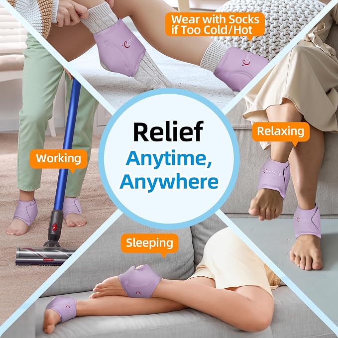 Comfytemp Ankle Ice Pack Wrap for Sprained Ankles, Plantar Fasciitis, 2pcs | FSA Eligible HSA, Foot Pain Relief, Reusable Gel Ice Cold Hot Packs Wrap for Achilles Tendonitis, Injuries, Swelling, Purple