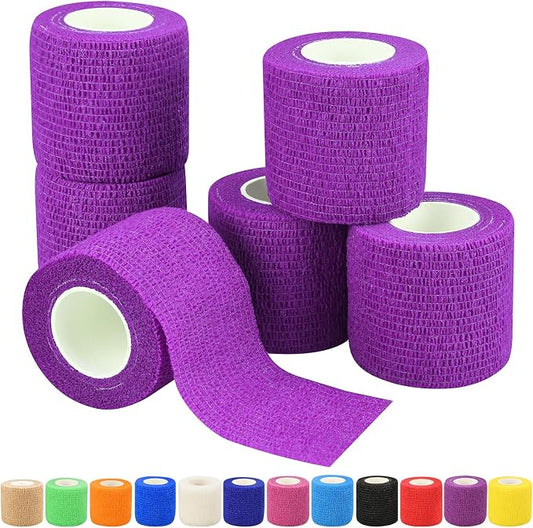 6pcs 2in Self Adhesive Bandage Wraps, 12 Colors, 5 Yard Wraps for Sports