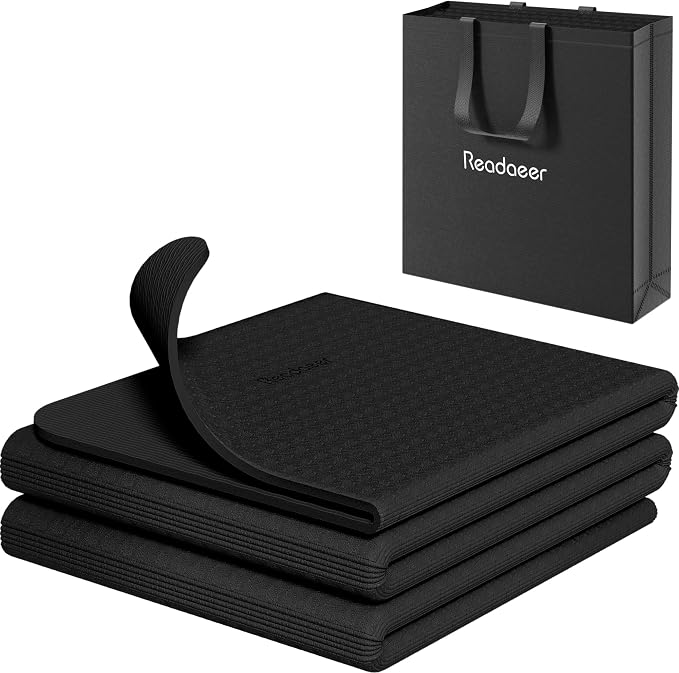 Readaeer Foldable Yoga Mat for Travel Folding Yoga Mat 6mm Thick with Carrying Bag, Non-Slip TPE Exercise Pilates Mat for 72" L x 24" W x 0.24 Inch | TPE Exercise Mat With Carrying Bag for Home Workout, Yoga, Pilates, Stretching
