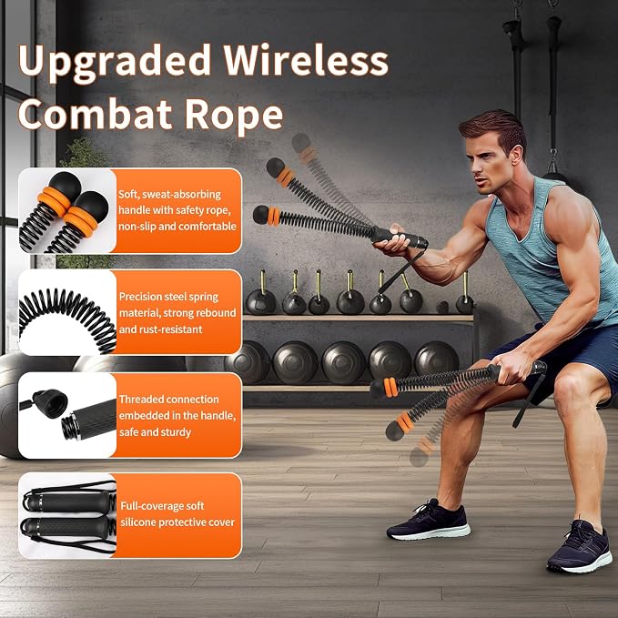 Ropeless Battle Rope, Portable Adjustable Strength Training for Home Gym | Quiet Apartment Friendly, Upgraded Cordless Heavy-Duty Weighted, Full Body HIIT Workout with Storage Bag for Men and Women
