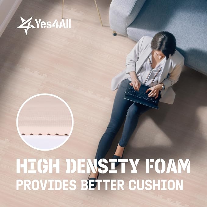 Yes4All EVA Interlocking Mats, Puzzle Floor Tiles, Foam Floor Padding with Border for Furniture, Home Space, Living Room, Garage 11,22,32 SQFT