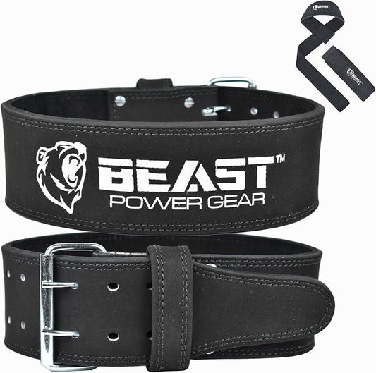 Beast Power Gear Weight Lifting Belts - Free Strap 4” Wide 10mm Thick for Weightlifting Bodybuilding Powerlifting Belt Superior Back Support Gym Belts for Men Women
