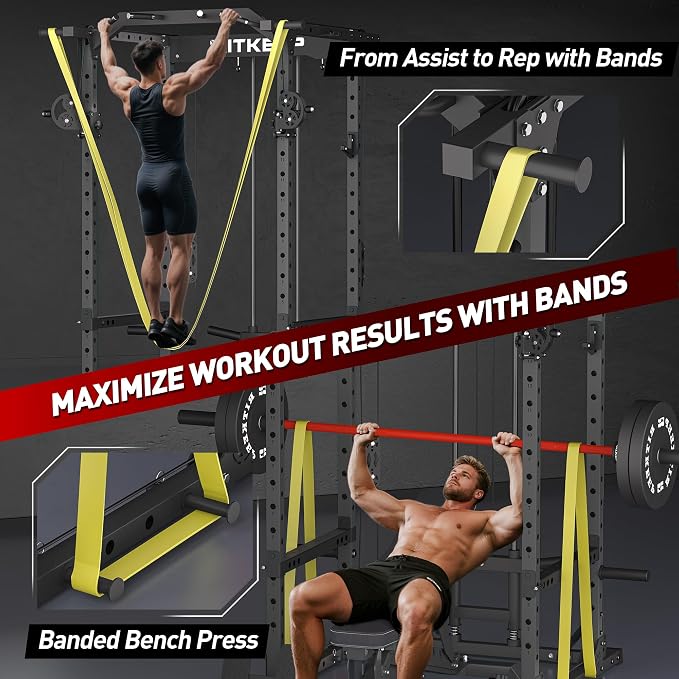RitKeep Power Rack M10 with Pulley System & LAT Pull Down for Home Gym | Multi-Function Squat Rack with 1500LB Capacity, Pull-Up Bar & J-Hooks plus 11 Attachments for Strength Training