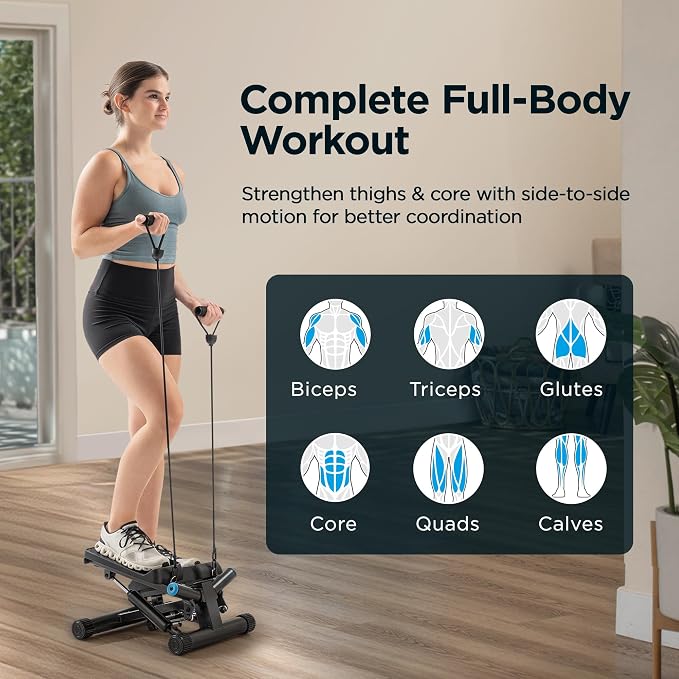 JLL Smart Twist Stepper Machine Stair Stepper with Resistance Bands | Twist Stepping Motion, Hydraulic Resistance, Resistance Bands, Bluetooth Tracking, Adjustable Height, Portable Design