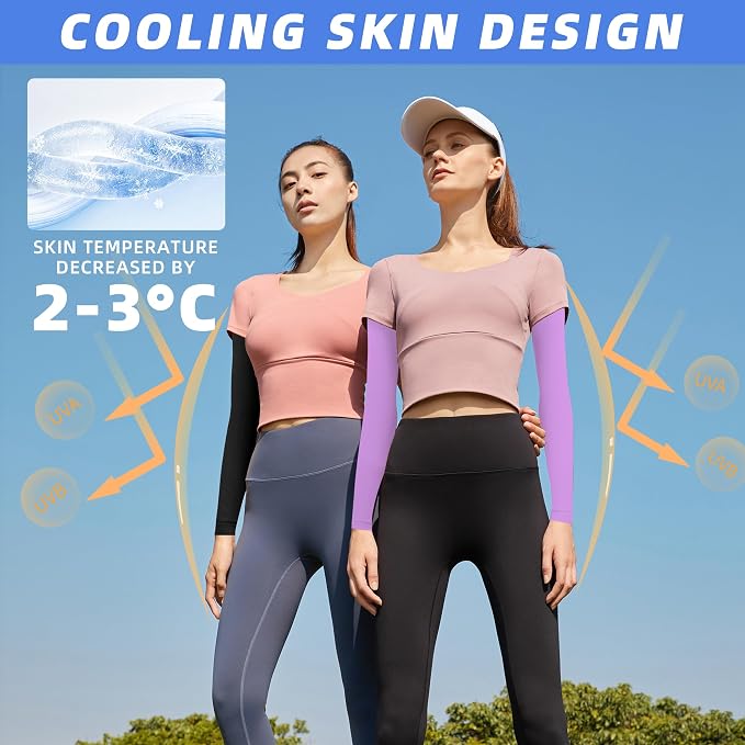 BHYTAKI UV Sun Protection Arm Sleeves, UPF 50 Sports Cooling Arm Compression Sleeves for Men Women Teenager