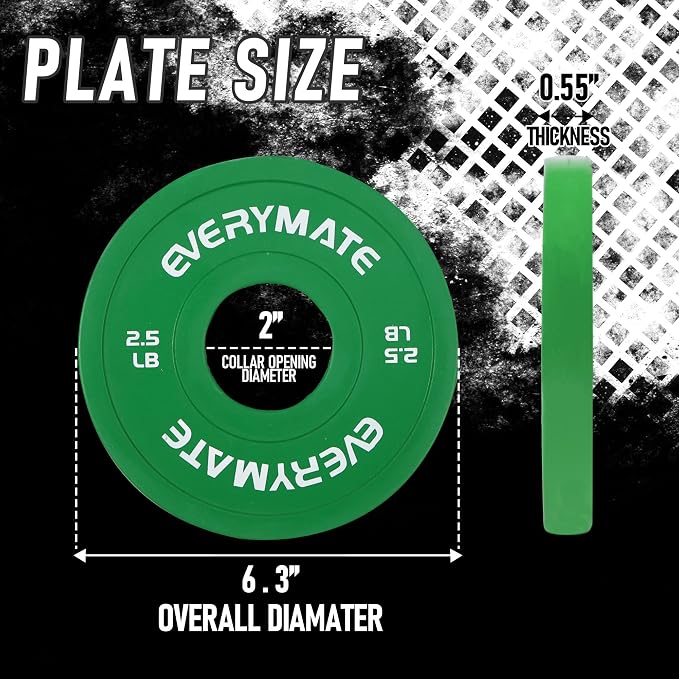 EVERYMATE Change Weight Plates 1.25LB 2.5LB 5LB Set Fractional Plate Olympic Bumper Plates for Cross Training Bumper Weight Plates Steel Insert Strength Training Weight Plates