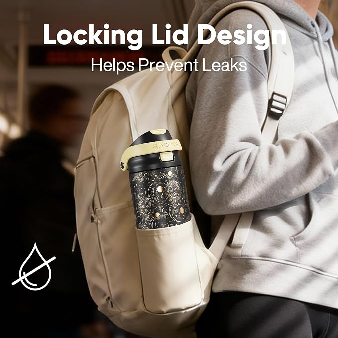 ENCOOL Leakproof Insulated Water Bottle with Straw Dual-Sip Water Bottle Bag-Safe Design for Work, Commute & Gym – Keeps Drinks Cold All Day, 24 oz, Moonlit Orbits