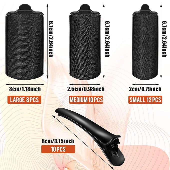 40 Pieces Sponge Hair Rollers Satin Rollers Silk Foam Roller Women Hair Curlers with Duck Teeth Clips for Hairdressing Styling(Black)