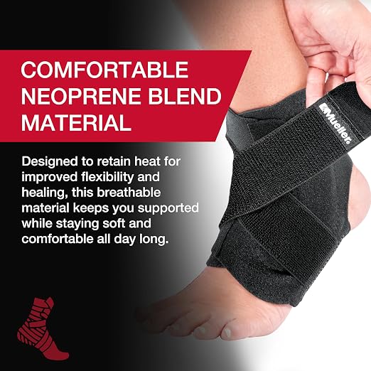MUELLER Sports Medicine Adjustable Ankle Brace for Men and Women, Ankle Stabilizer for Compression and Pain Relief Support, Ideal for Sprains, Strains, Arthritis, Black, One Size