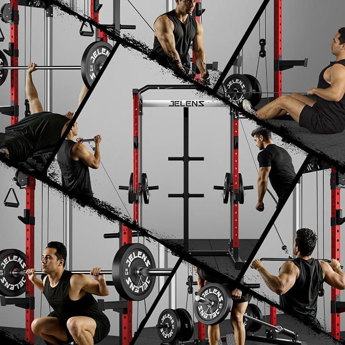 JELENS C21 Power Cage, 2000LBS Multi-Function Power Rack with Independent Dual Pulley System, All-in-One Squat Rack for Cable Crossover, Home Gym Workout Machine
