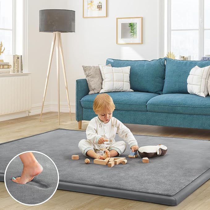 Baby Play Mat for Floor Nursery Rug Muscle Mat Area Rug Playroom Rug 39"x59" Playpen Mat Elastic Foam 1.3" Thick Crawling Mat for Babies,Toddlers, Infants, Kids,Grey