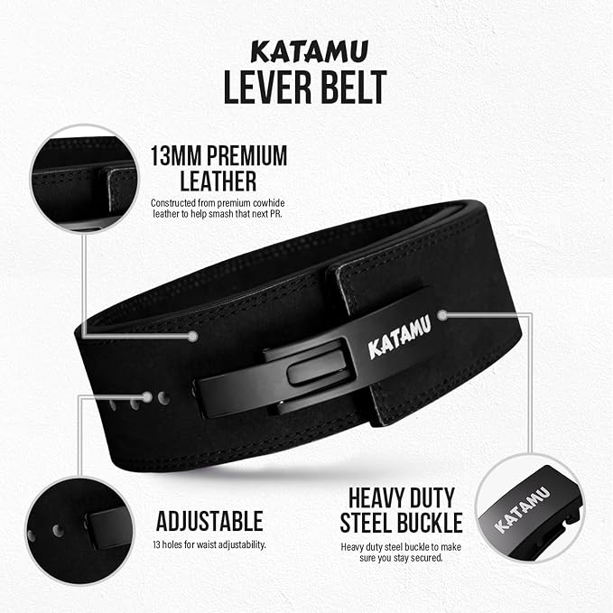 Katamu Core Collection USPA & IPL Approved Lever Belt — Premium 10mm | Leather Powerlifting Belt for Men and Women, Steel Lever Buckle, 4 Inch Wide Back Support for Deadlifts and Squats