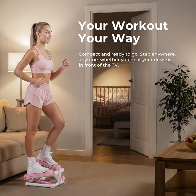 Sunny Health & Fitness Mini Stepper w/LCD Monitor & Adjustable Step Height | Fully Assembled, Stable Frame Design, Home Cardio Training, Hydraulic Stepper, Fits Everywhere, Resistance Bands Option