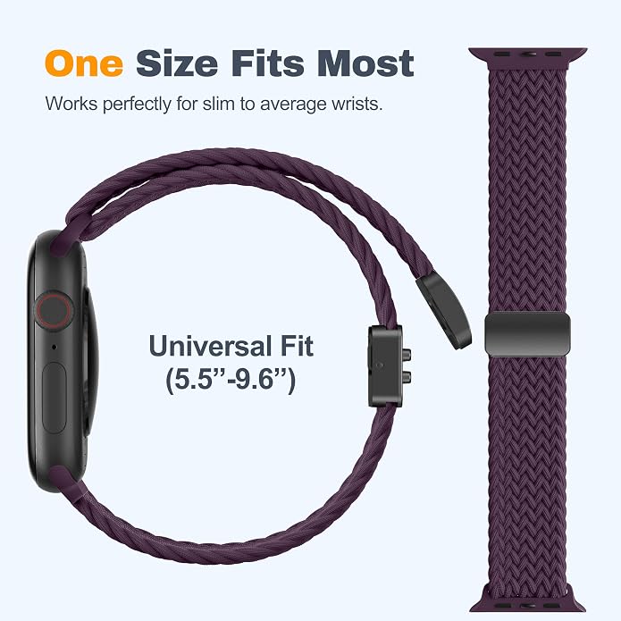Laffav Braided Stretchy Band Compatible with Apple Watch Bands 42mm 40mm 41mm 38mm 44mm 45mm 46mm 49mm for Women Men, Magnetic Nylon Solo Loop Sport Strap for iWatch Series 11 10 9 8 7 6 5 4 SE Ultra