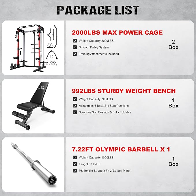 JELENS C21 Power Cage, 2000LBS Multi-Function Power Rack with Independent Dual Pulley System, All-in-One Squat Rack for Cable Crossover, Home Gym Workout Machine