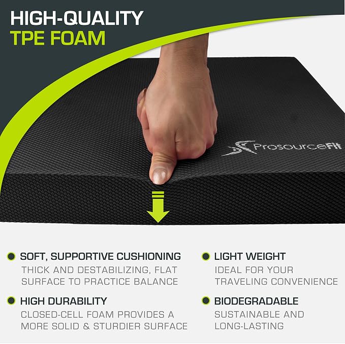 ProsourceFit Exercise Balance Pad, Non-Slip Cushioned Foam Mat & Knee Pad for Fitness and Stability Training, Yoga, Physical Therapy