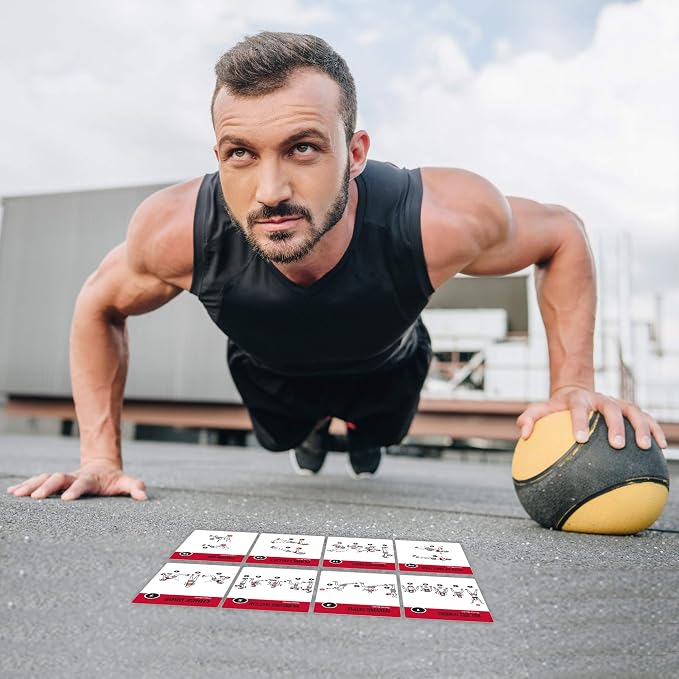 NewMe Fitness Medicine Ball Exercise Cards for Home Workouts, Workout Cards Deck for Women & Men, Beginner Fitness Guide to Training Exercises at Home or Gym