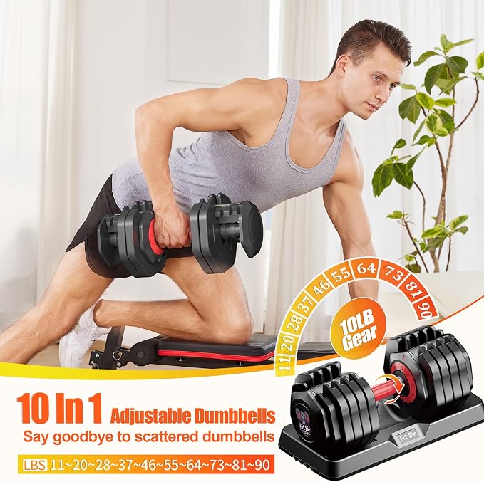 Adjustable Dumbbell Set, 10-in-1 25LB/50LB/90LB Ajustable Dumbbells with Safe Locking System, Enclosed Storage Tray, 1 Sec Fast Adjustment, Comfortable Non-Slip Textured Grip, Suitable for Home Gym Workouts Men and Women