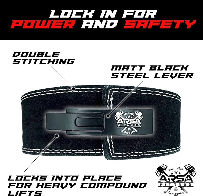 Arsa Fitness Weightlifting Adjustable Lever Belt for Men & Women Real Cow Hide Leather for Powerlifting Back Support Workout Deadlifts Squats 10MM Thickness 4" Width - Nighthawk