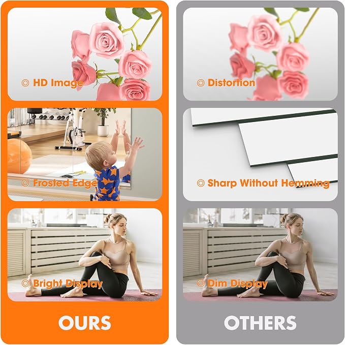 Hasipu Home Gym Mirror 44" L x 28" W - 2PCS Large Full Body Mirror for Yoga, Fitness, Garage, Dance Studio, Wall-Mounted, 0.16in Tempered Glass Frameless