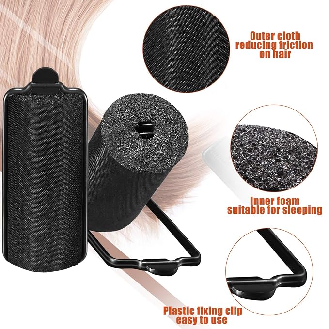 40 Pieces Sponge Hair Rollers Satin Rollers Silk Foam Roller Women Hair Curlers with Duck Teeth Clips for Hairdressing Styling(Black)