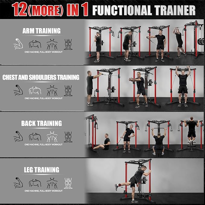 CC01 Cable Crossover Machine with High and Low Pulley System, Functional Trainer with Pull Up Bars and Optional Bundle, Cable Machine for Home Gym Power Workout