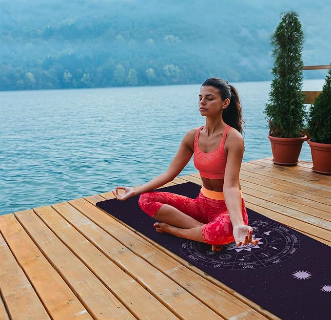 nuveti Printed Travel Yoga Mat 1/16 Inch Thick Non Slip Fitness Workout Mat | with Carrying Bag, Foldable Lightweight Suede & Natural Rubber Yoga Mat for Yoga Pilates and Fitness 72" L x 24" W x 1.5mm