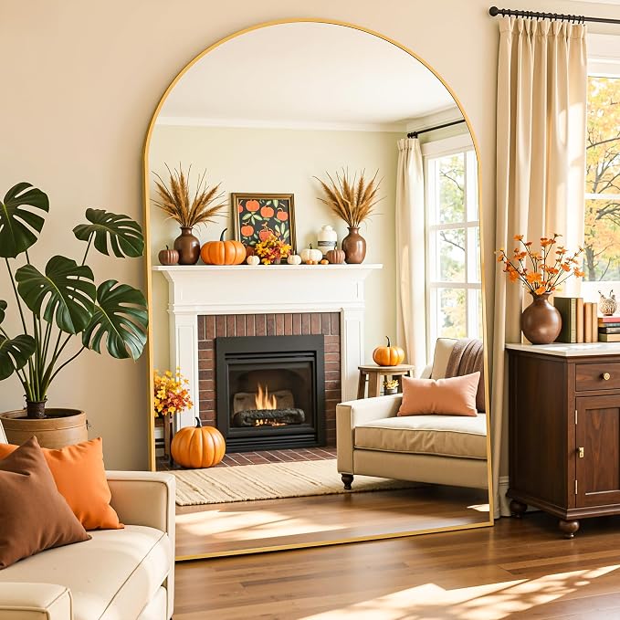 Full Length Mirror, 82"x44" Arched Full Body Mirror, Oversized Floor Mirrors, Leaning Free Standing Mirrors, Hanging Mounted Large Mirrors for Bedroom Dressing Room, Cloakroom, Gold