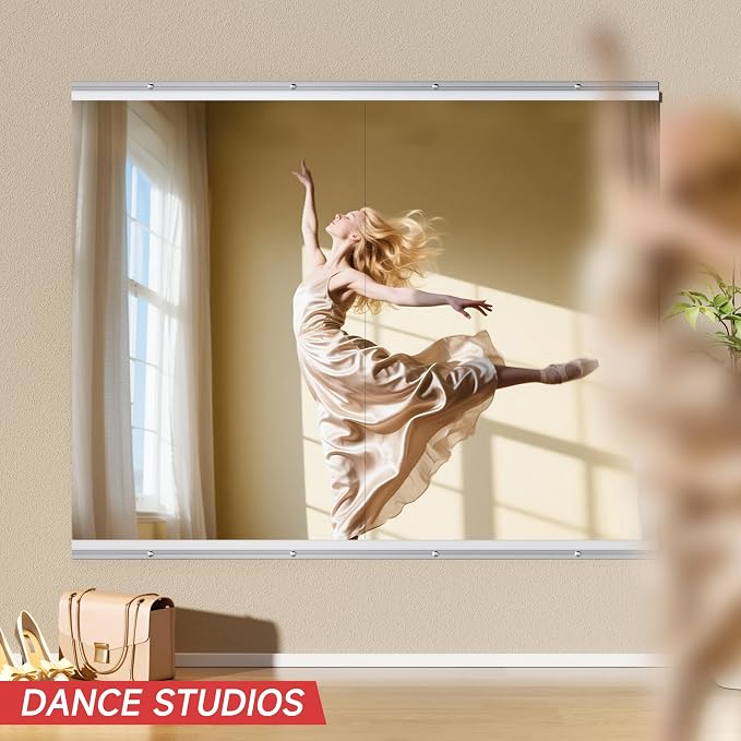 44"x29" 2 Pack Home Gym Mirrors, Large HD Frameless Tempered Glass, Full Body Wall Mount Mirrors for Home Gym, Yoga, Dance Studio, Workout, Silver Clamp Rail