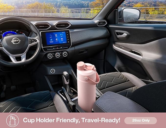 POWCAN 26 oz Insulated Water Bottle: 2-in-1 Straw and Spout Lid, Leak-proof | Keep Cold 24H, Cupholder Friendly, BPA-Free, Stainless Steel Water Bottle for Gift, Mother, Wife, Girlfriend (Sweet Rosy)