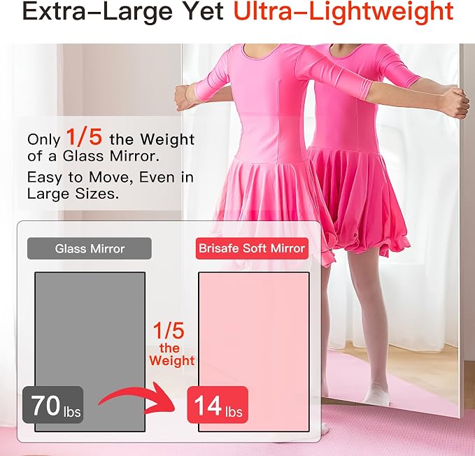 NanoMirror Space-Saving 360° Folding Full Length Mirror, 71" x 47" Ultra-Large Wall Mounted Shatterproof Foldable Design for Home Gym, Yoga, Dance, Fitness Studio, Silver