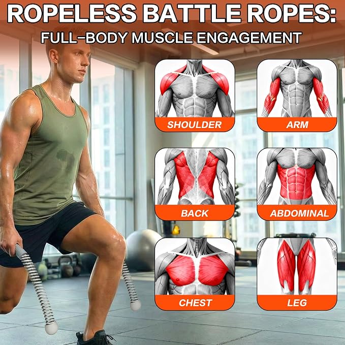 Ropeless Battle Ropes for Home Gym, Portable Cordless Weighted Battle Rope | Storage Bag, Weighted Battle Rope for High Calorie Burn, Men & Women Fitness Equipment, HIIT & Low-Impact Aerobic Training