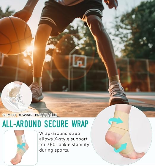 Ankle Support Brace for Men & Women, Adjustable Compression Strap for Sprains, Plantar Fasciitis, Achilles Tendonitis, Running, Workout, Sports – Fits Left & Right Foot (2, Khaki, Small)
