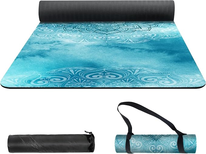nuveti Yoga Mat Print Extra Thick TPE Non Slip Fitness Exercise Mat with Carrying Bag,72"x24" Extra Thick 6MM Exercise & Workout Mat for Yoga, Pilates Fitness and Floor Exercises