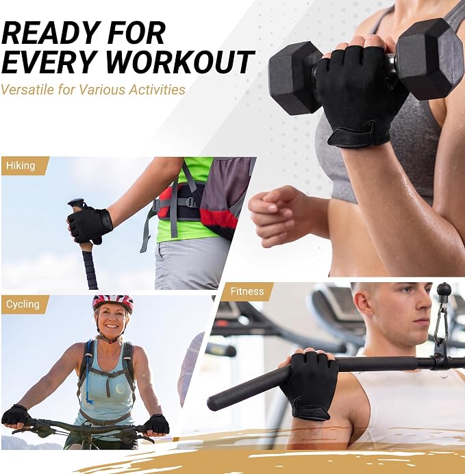 Workout Gloves for Women Men, Full Palm Silicone Grip, Padded Half Finger Gloves for Gym, Weight Lifting, Cycling
