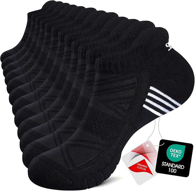 TANSTC Athletic Running Ankle Socks for Men Women, Cushioned Low Cut Sport Tab Socks, 6 Pack