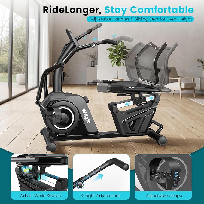 Recumbent Exercise Bikes for Home,Stationary Bike with Arm Exerciser | Smart Bluetooth App, 450LBS Capacity, 16 Level Magnetic Resistance, LCD Monitor, Home Rehab for Seniors Adults