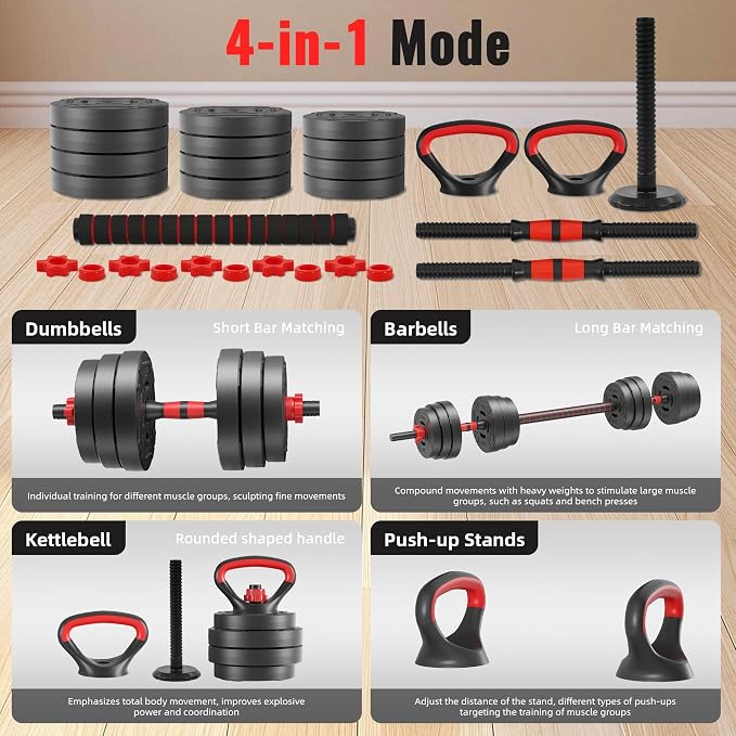 Fitvids Adjustable Dumbbell Set, 40/60LBS Free Weight Set, Multi-Functional Portable Changeable Dumbbell Barbell Kettlebell Set for Home, Multiple Style