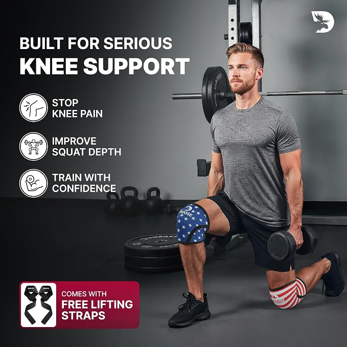 DMoose Fitness Knee Sleeves for Weightlifting (Pair) 78" Knee Wraps for Squats, Powerlifting & Joint Stability