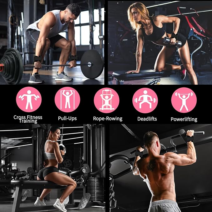 Weight Lifting Wrist Strap, Double-Layer Leather Wrist Straps for Gym Strength Training Weightlifting,Deadlift and Powerlifting, Enhance Grip Strength Neoprene Padding Gym Workout Lifting Straps Men/Women Pair