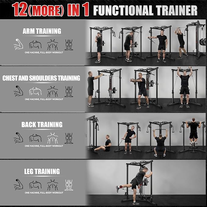 CC01 Cable Crossover Machine with High and Low Pulley System, Functional Trainer with Pull Up Bars and Optional Bundle, Cable Machine for Home Gym Power Workout