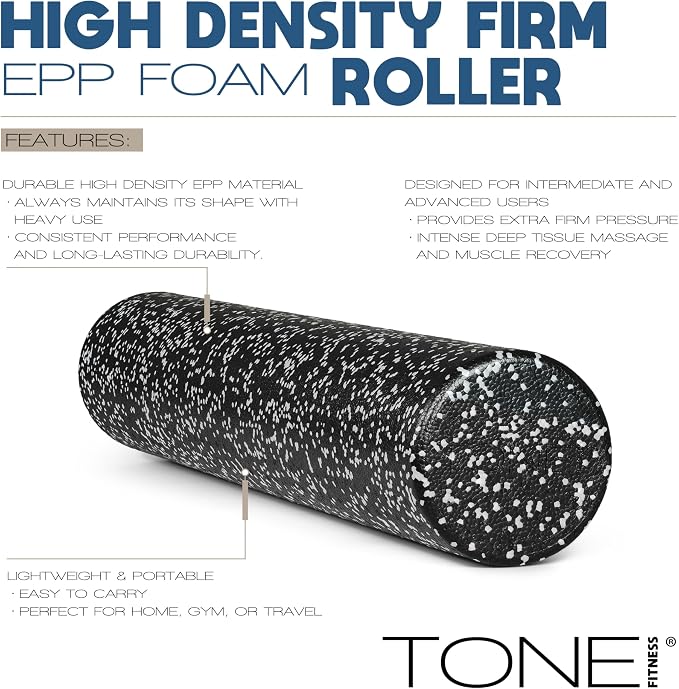 Tone Fitness High Density EPP Foam Exercise Foam Roller for Yoga, Pilates, Stretching, Massage, and Recovery | Multiple Sizes and Colors