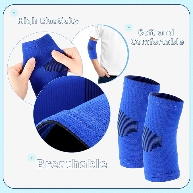 Kasyat 2 Pairs Kids Elbow Brace Knit Compression Elbow Sleeve Compression Brace Gym Arm Sleeve Gym Joint Support for Boys and Girls Teen Weight Lifting Sports (Medium)